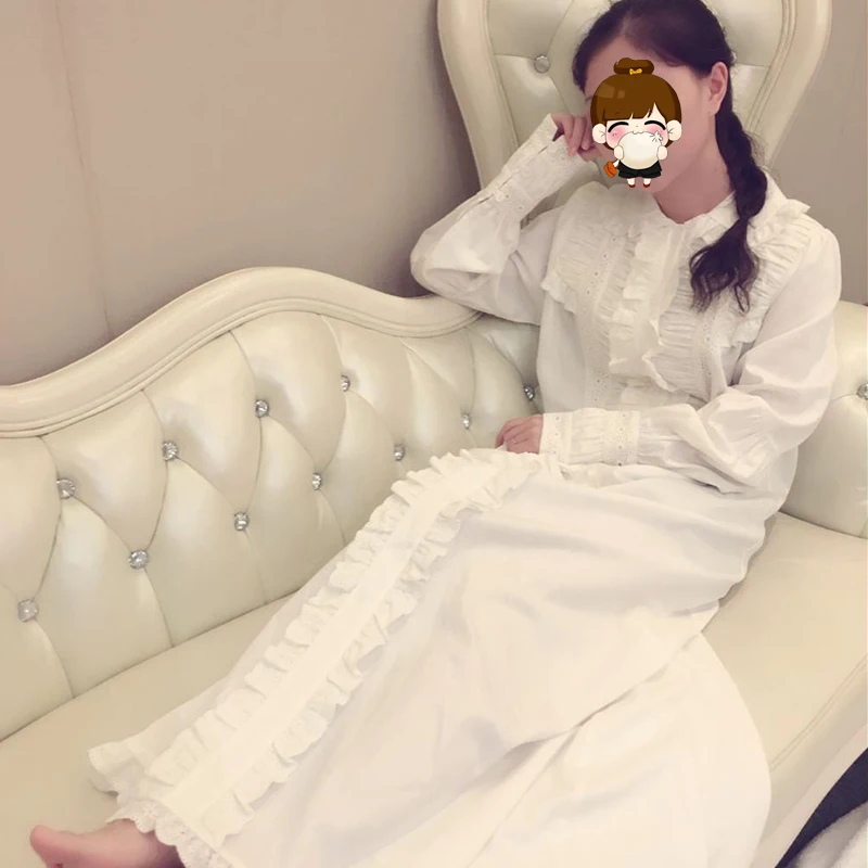 

Royal Sleepwear Female Vintage Nightgown White Nightdress Princess Sleepwear For Women