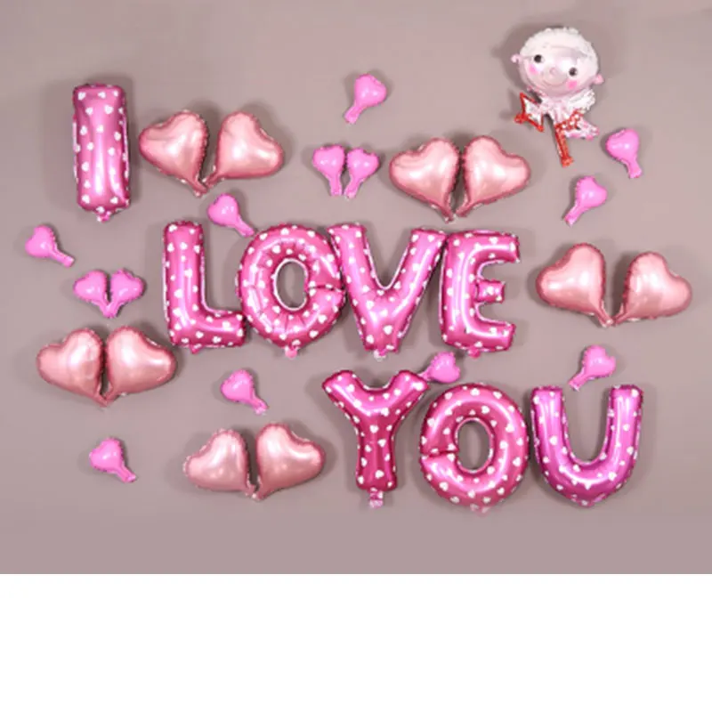 29 pscI LOVE YOU Letter алюминиевый воздушный шар 5 дюймов и 10 дюймов воздушные шары в форме сердца украшения для свадебной вечеринки - Цвет: Розовый