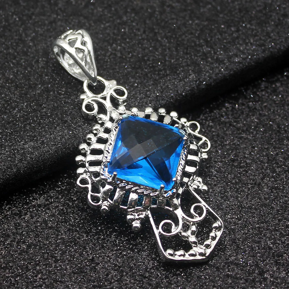 Фото Hermosa Amazing Square Ocean bluetoopaz серебряный цвет для женщин Подвески Подвеска цепочка ожерелье 20 дюймов №3