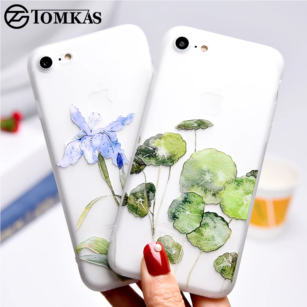 Tomkas 3D Fashion Floral Case For iPhone 6 7 6S 8 Plus Cute Silicon TPU X Cover | Мобильные телефоны и аксессуары