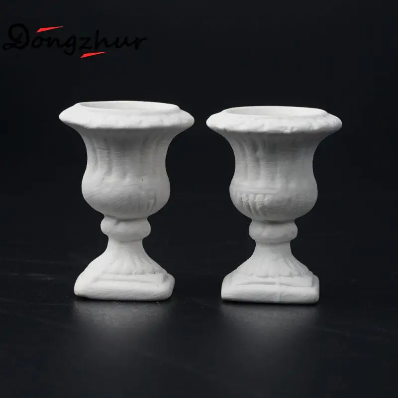 Miniature Dollhouse Furniture 2pc White Flower Pot Child Puzzle DIY Garden Exterior Decoration Doll House 1:12 Model | Игрушки и хобби