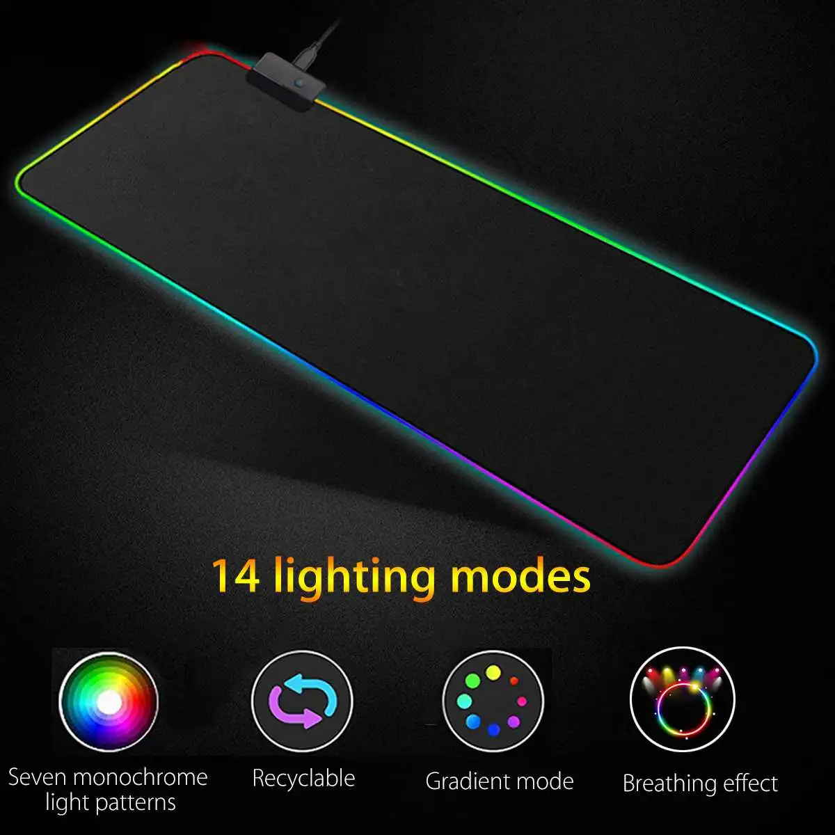 USB проводной цветной светодиодный RGB игровой коврик для мыши, противоскользящий мягкий резиновый коврик для рабочего стола для геймера, ноутбука, компьютера, мыши, коврик для мыши