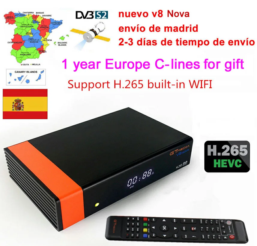 v8 nova with clines Gtmedia V8 Nova DVB S2 для спутникового ТВ-приемника приемник декодер поддержка H.265 Встроенный Wi-Fi 1 год Европа Клин ТВ - Color: v8 nova with clines
