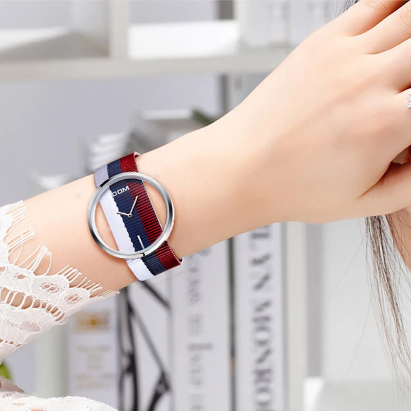 DOM Бренд Скелет часы Для женщин холст леди наручные Роскошные модные