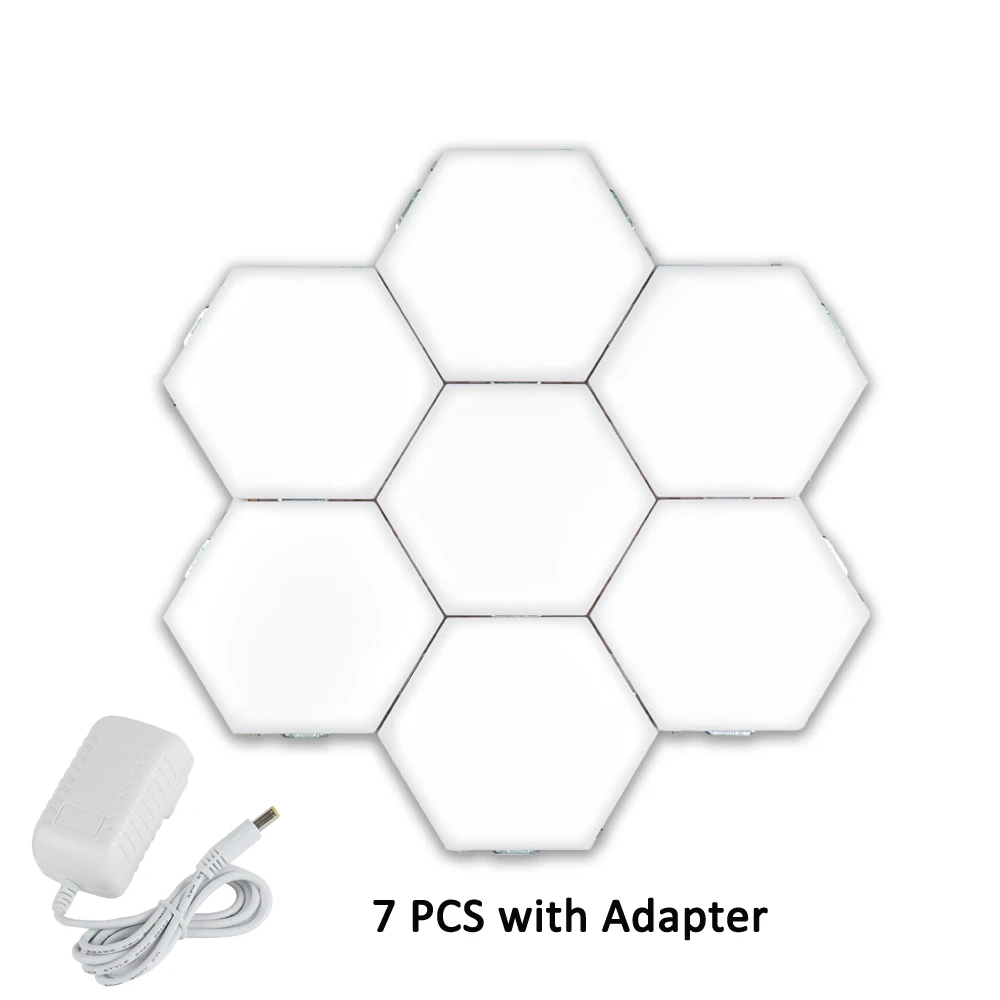 7 PCS with Adapter Современный DIY квантовое освещение, умный Диммируемый сенсорный контроль, чувствительный светодиодный ночник, Геометрическая сборка, домашний декор, настенный светильник - Испускаемый цвет: 7 PCS with Adapter