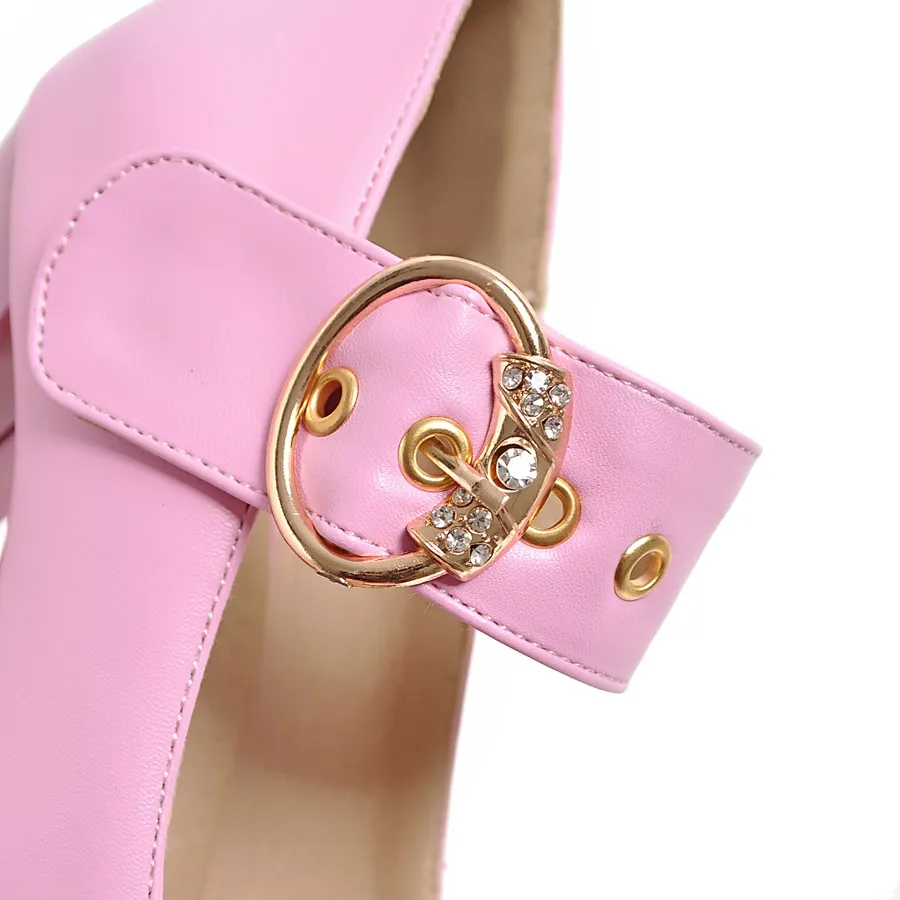 

2020 Spring Black Metal Buckle Strap Party Women Shoes Fashion Round toe Thick Square High Heel Pumps For Ladies Plus Size 34-44