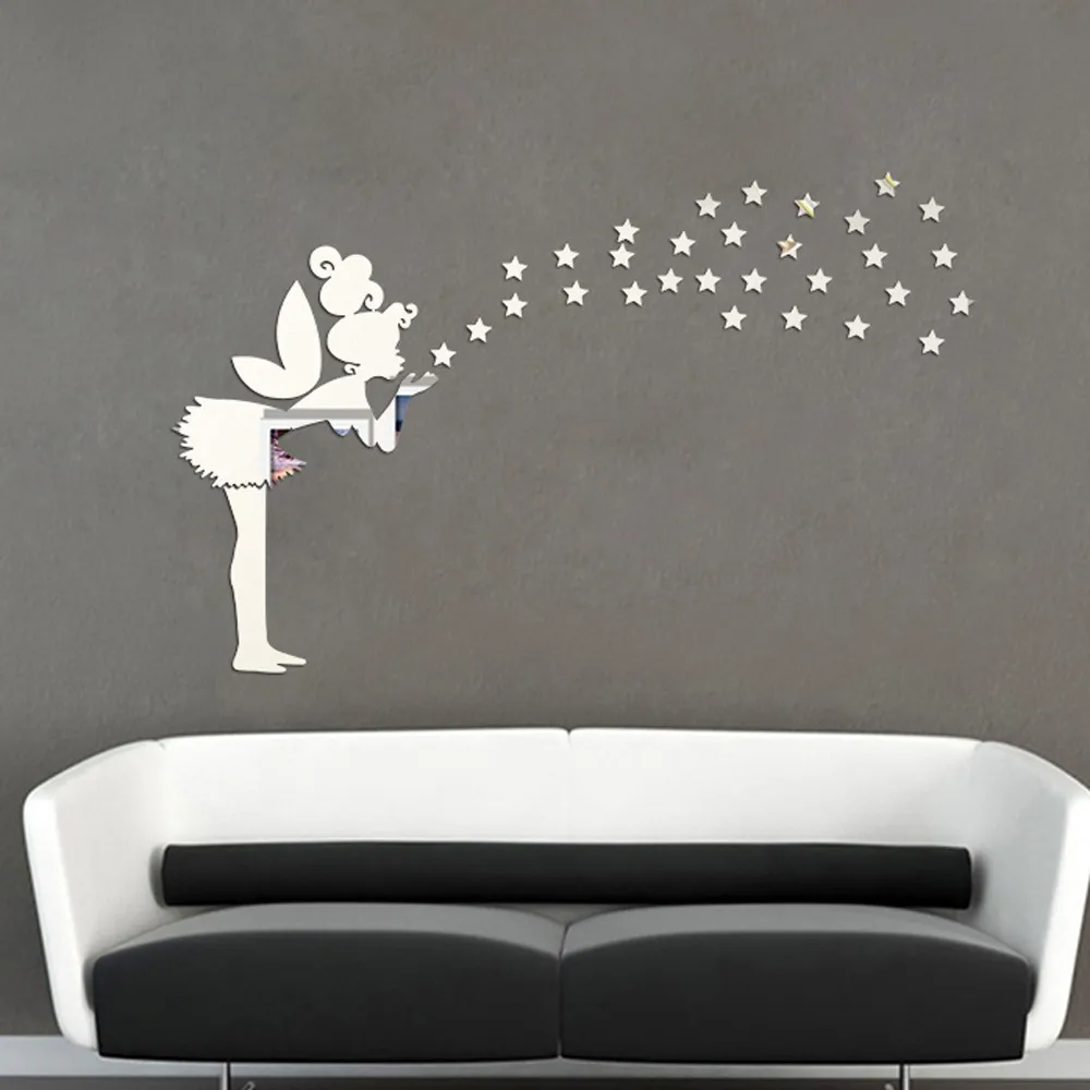 Wall Sticker Bedroom Decoration Angel Magic Fairy Stars 3D Mirror Kid Gift | Дом и сад