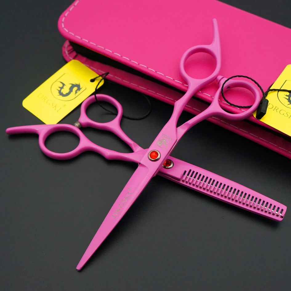 

DRGSKL pink paint 6 inch Hair scissors high quality, barber hairdressing hair scissors, homely DIY hair cut scissors suit