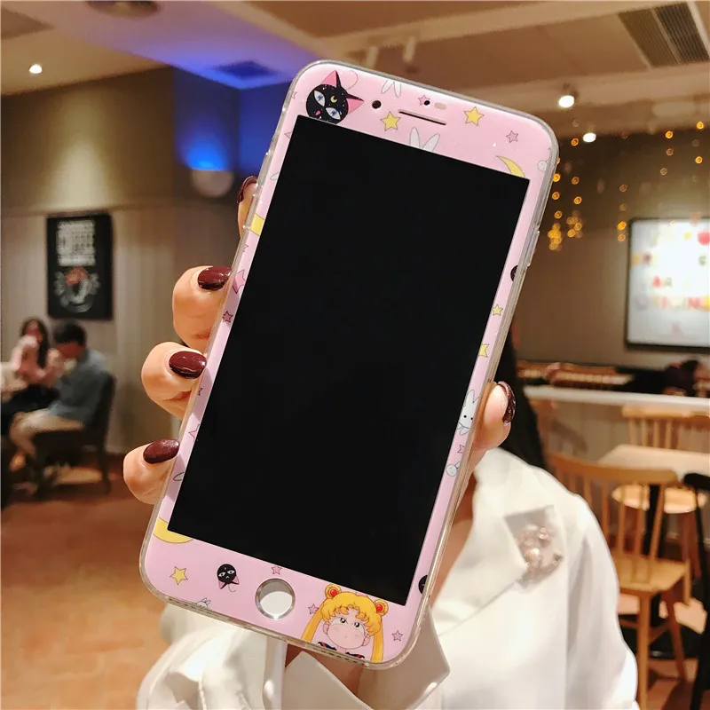 Для iphone 8 plus Милая наклейка луна-зеркало матроска мягкий чехол + стеклянная пленка