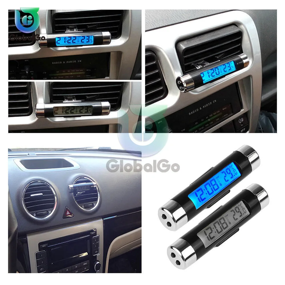 2-in-1 Car Clock Thermometer With Clip Automotive Digital LCD Backlight Temperature Meter Tester Home Mini | Инструменты