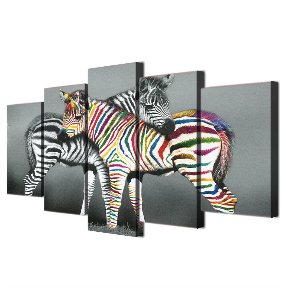 Художественная живопись HD печать холст гостиная модульная 5 цветов Zebras структура