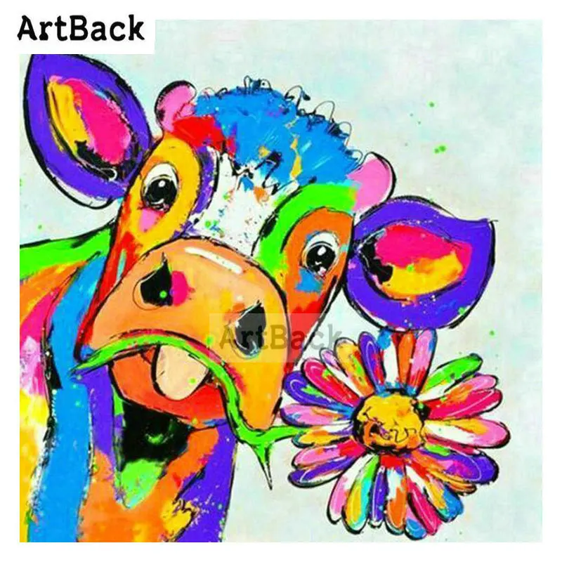 Картина из квадратных страз ArtBack Алмазная мозаика 5d с цветными коровами и