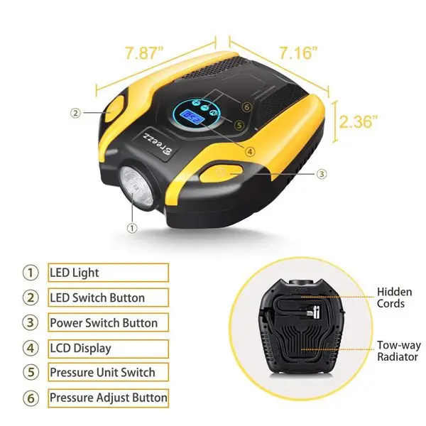 Tire Inflator Air compressor Pump 12V DC Portable Auto pump with Digital Display up to 150PSI for Car Bicycle and Othe | Автомобили и