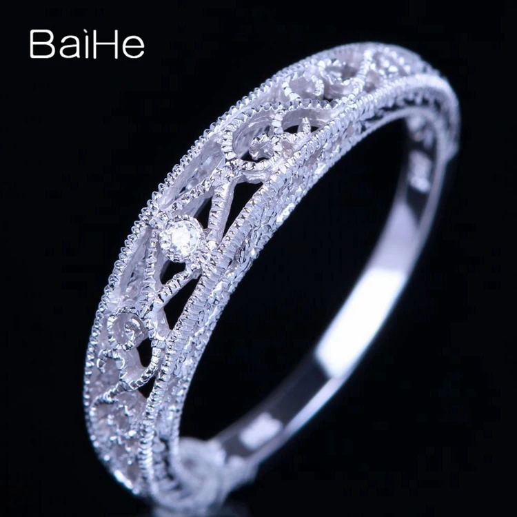 BAIHE Стерлинговое Серебро 925 0.005CT H/SI круглая огранка с натуральными бриллиантами обручальное кольцо для женщин Красивые модные ювелирные изделия с бриллиантами кольцо