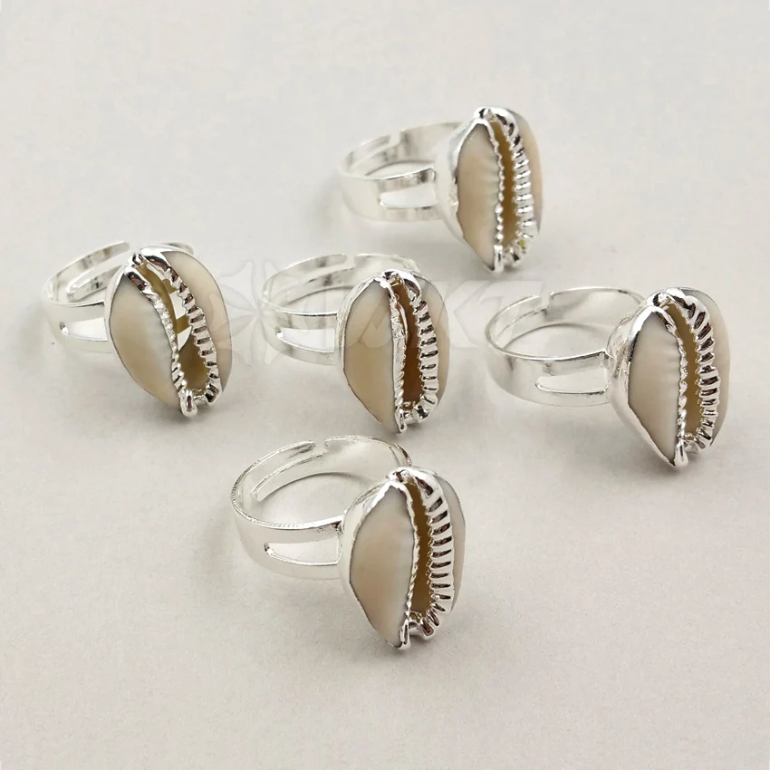Модные кольца Cowrie с серебряным покрытием и регулируемым размером для украшения