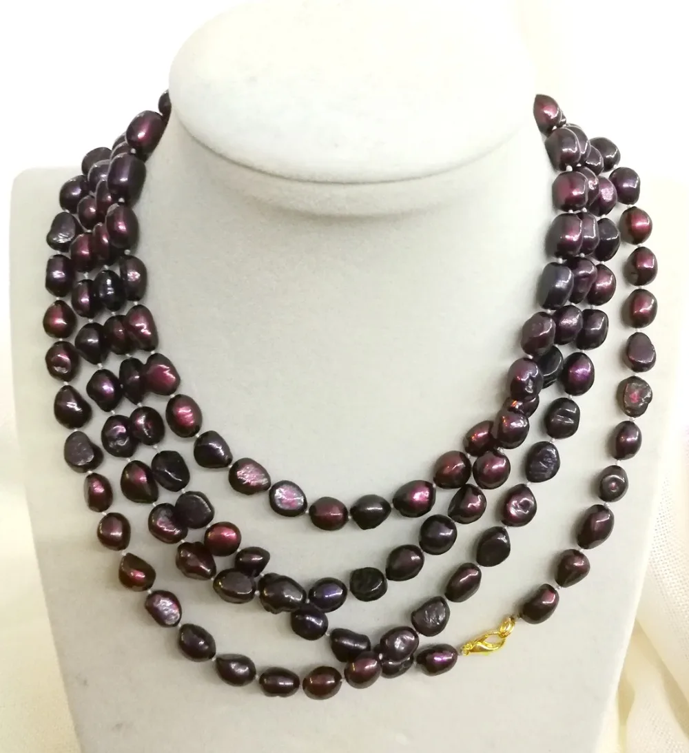 

Women Jewelry 200cm 78'' necklace 8x9mm Dark Purple pearl baroque pearl handmade Real cultured freshwater pearl gift