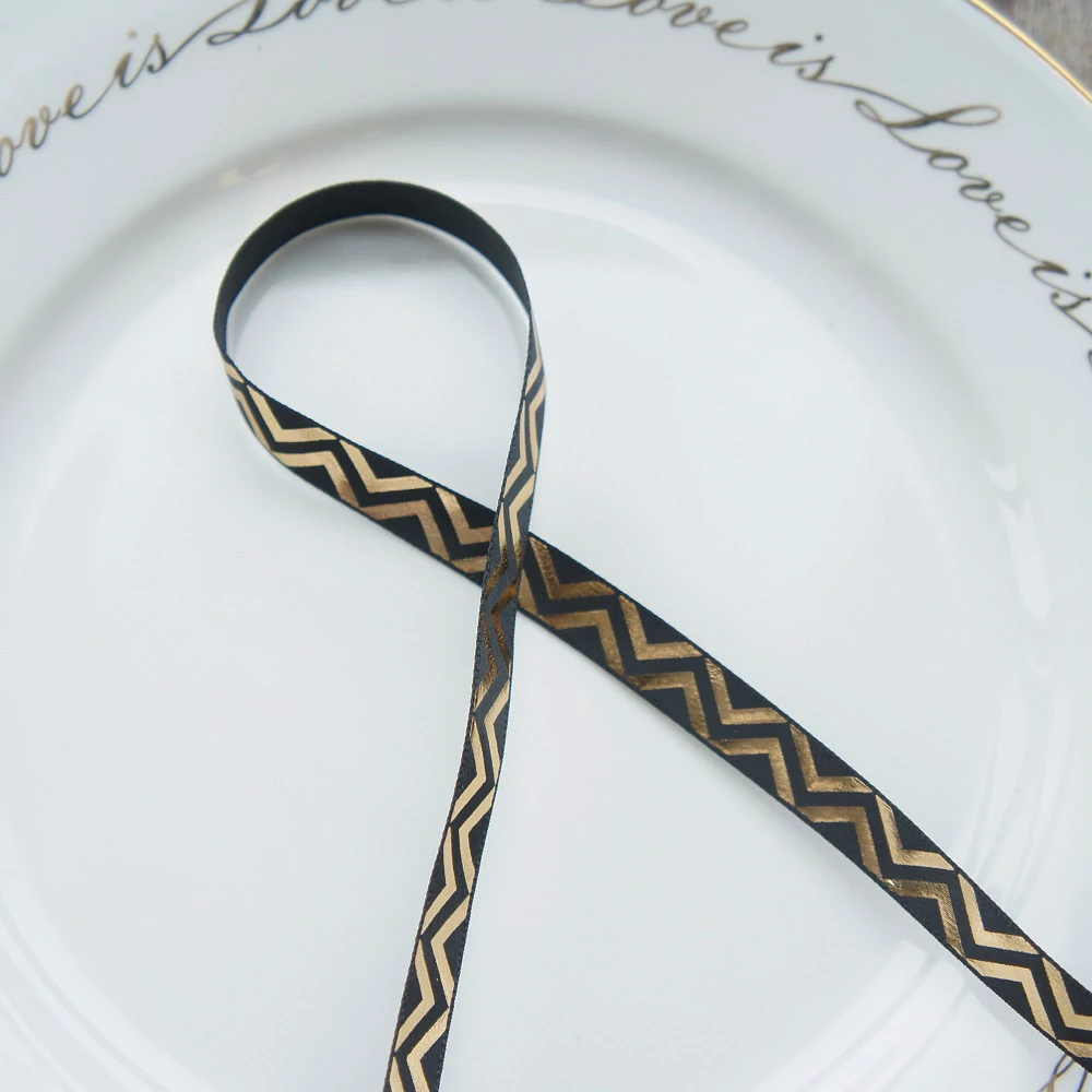 

Черная Золотая волна 1 см в ширину 2 м длинная односторонняя лента для украшения подарка DIY подарок на день рождения, свадьбу праздничная под...