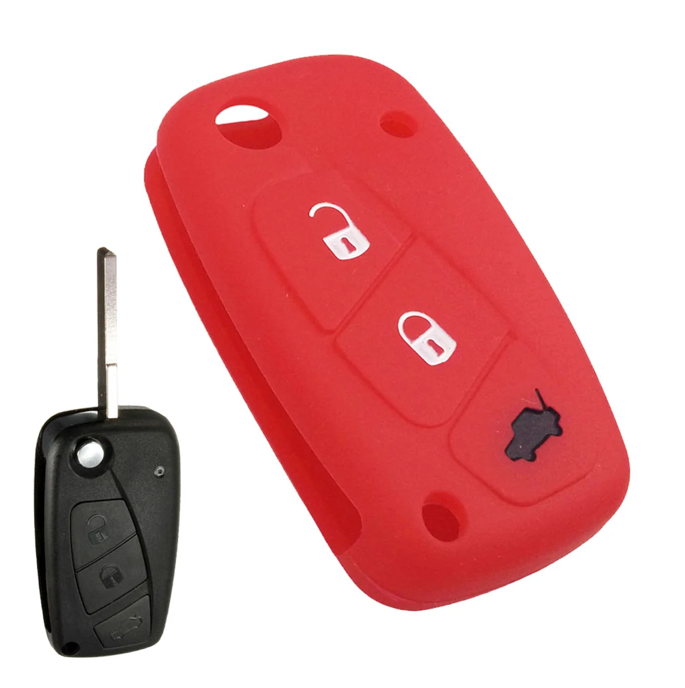Red 3 кнопки флип Силиконовый Брелок чехол подходит для Fiat Panda Idea Stilo Punto Ducato Bravo 500 Doblo Grande защита микроавтобуса - Название цвета: Red