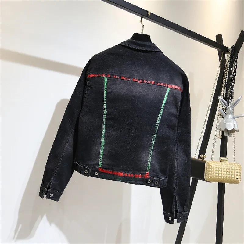 Женская короткая джинсовая куртка ковбойская с длинными рукавами украшенная