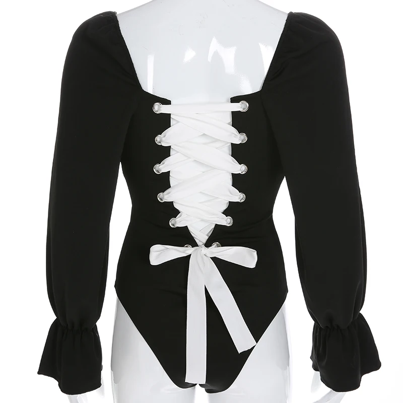 Rockmore Bodycon крест накрест бандажный купальник женский фонарь с длинным рукавом открытый комбинезон на шнуровке Комбинезоны повседневные женские