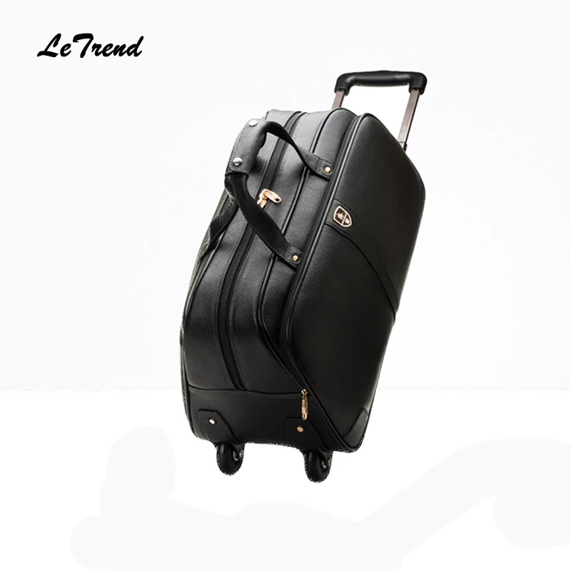LeTrend 100% натуральная кожа дорожная сумка багаж Спиннер чемоданы колеса 20 дюймов на