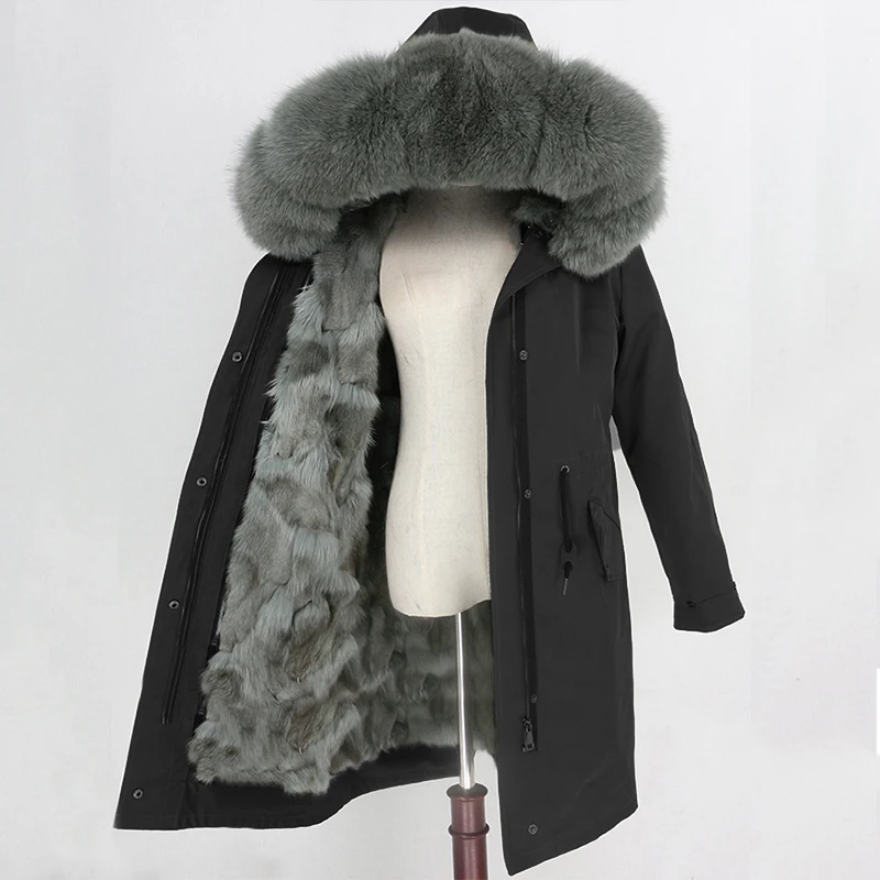 black green OFTBUY X-long водонепроницаемая верхняя одежда, парка из натурального меха, пальто из натурального Лисьего меха, зимняя куртка для женщин, капюшон из меха енота, теплая Съемная Новинка - Цвет: black green