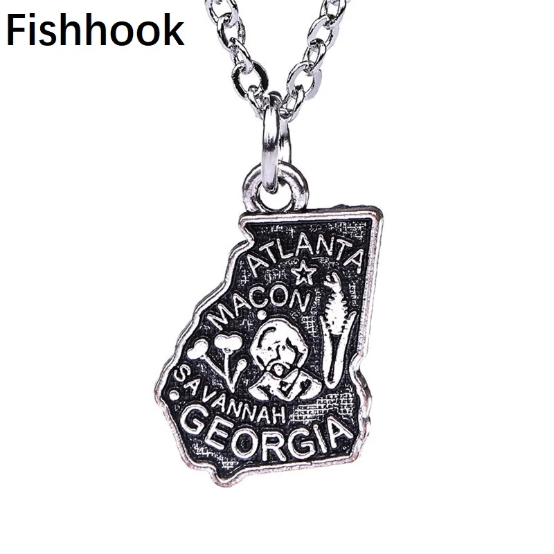 Кулон Fishhook в американском стиле с картой штата Джорджия ожерелье для мужчин и
