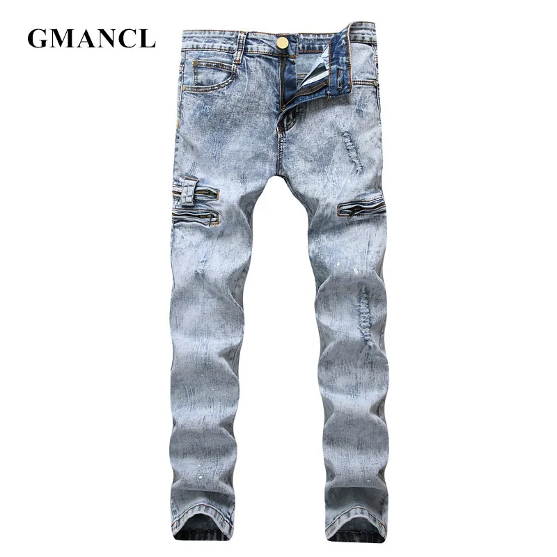 GMANCL Новые мужские джинсы модный бренд Ретро хлопок хип хоп Эластичность Тонкие