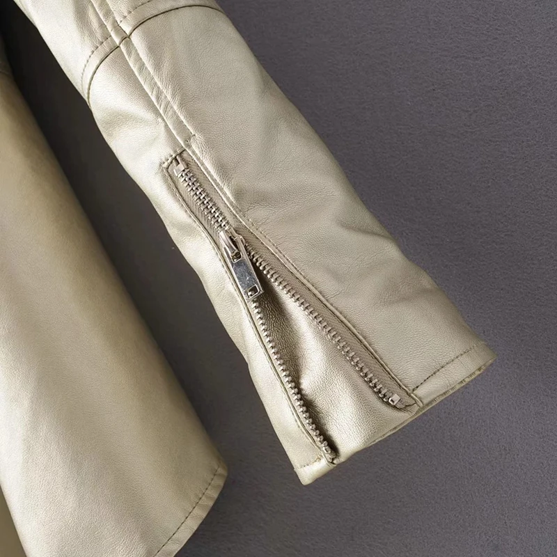 Женская короткая куртка из ПУ кожи облегающий воротник с отворотом новинка