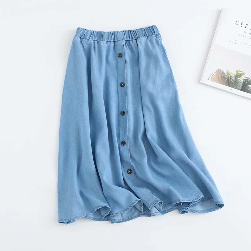 2019 весенне Летняя короткая однотонная однобортная джинсовая трапециевидная