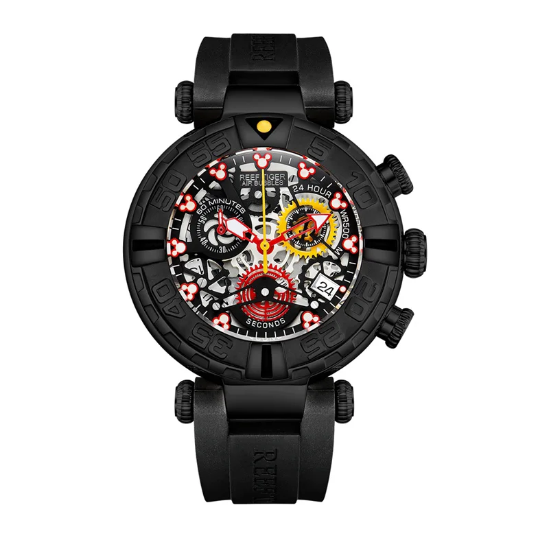 Reef Tiger/RT Элитный бренд модные креативные часы для мужчин часы с костями каучуковый ремешок Розовое золото спортивные часы RGA3059-S - Цвет: RGA3059-S-BBBR