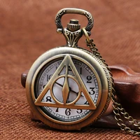 hollow rriangledesign quartz fob pocket watch with necklace chain best gift to children