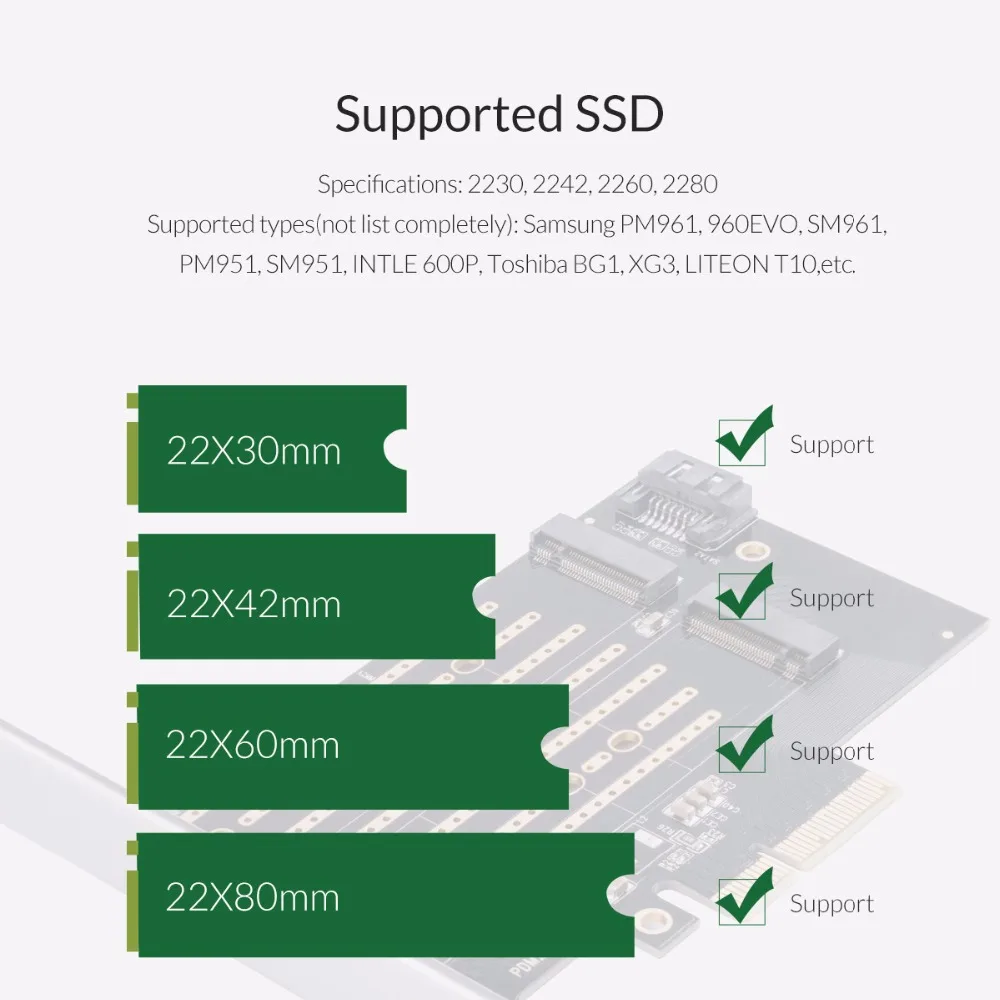 ORICO M.2 NVME для PCI-E 3,0X4 карты расширения два канала два порта Поддержка PCI-E канала NVME и SATA протоколы 4 ТБ макс