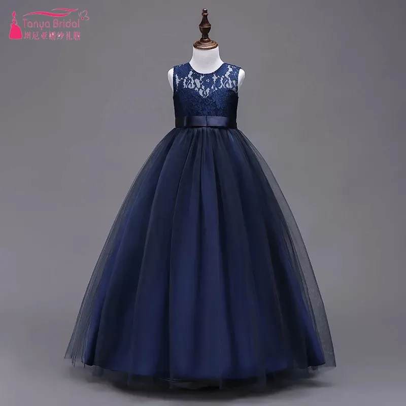 navy blue Темно-синие платья в пол для девочек, держащих букет невесты на свадьбе; кружевные пышные платья для девочек; детское вечернее бальное платье; DQG431 - Цвет: navy blue
