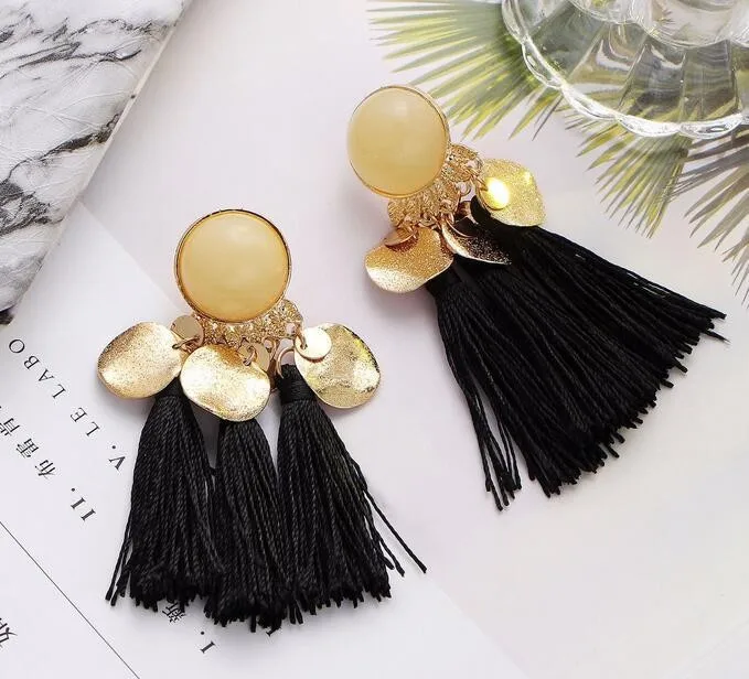 urope and the United States exaggerated alloy resin tassel style earrings clothing jewelry wholesale | Украшения и аксессуары
