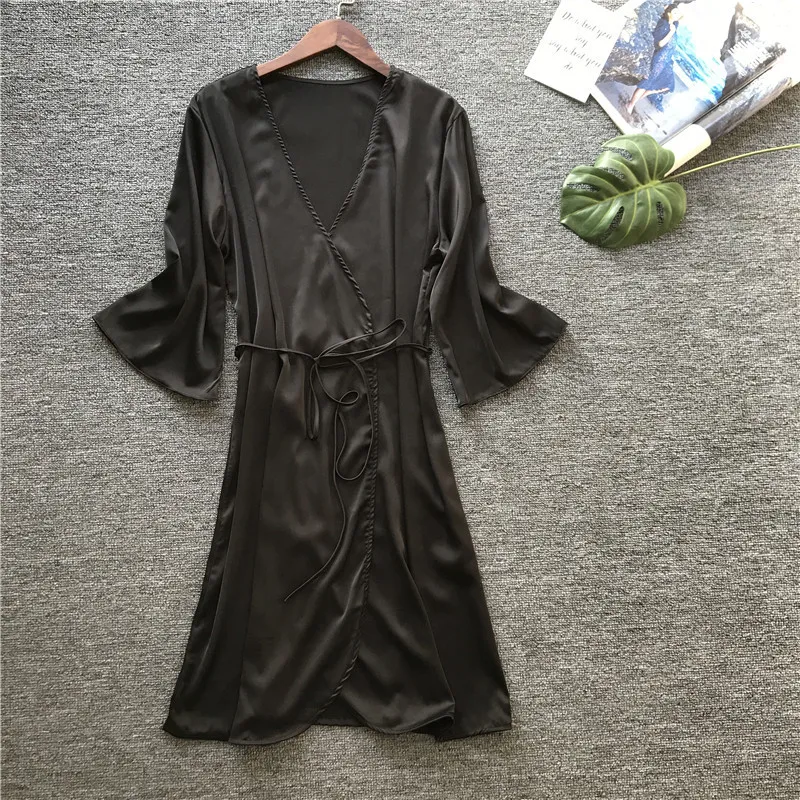 Атласные шелковые сексуальный купальный халат для женщин кимоно халаты дети