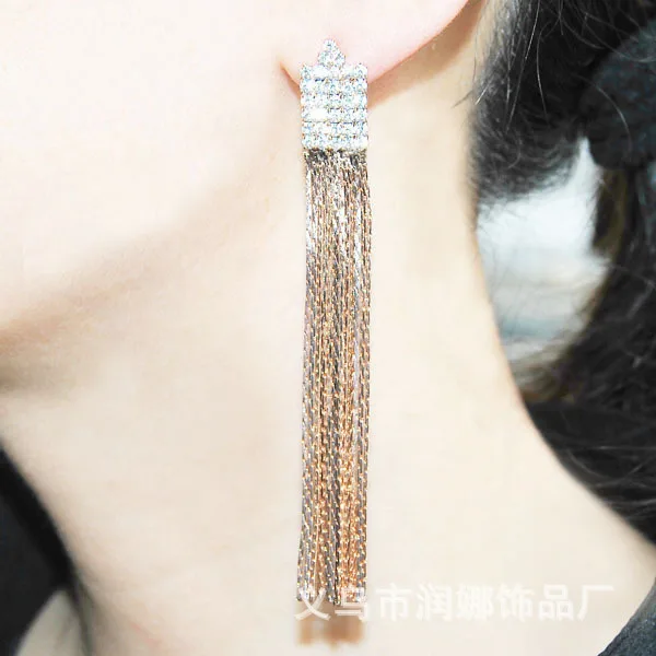 Женские длинные серьги-клипсы с кисточками стразы мягкие клипсы для ушей |