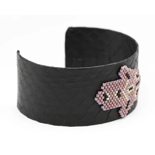 SKYDANCE Trendy 3cm Genuine Python Snake Skin Leather adjustable Bangle for Women colorful Beads Hamsa Hand Open Type C Bangles | Украшения