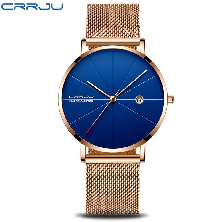 rose blue Relogio Masculino CRRJU Топ люксовый бренд аналоговые спортивные наручные часы дисплей Дата Мужские кварцевые часы бизнес часы мужские часы - Цвет: rose blue
