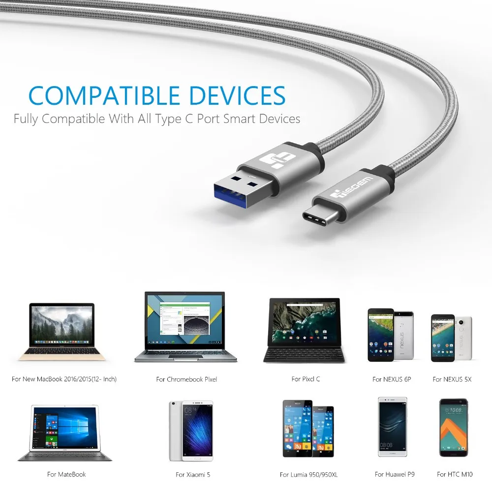 TIEGEM USB 3,1 type-C кабель Высокоскоростной USB 3,0 Шнур кабель для MacBook для Xiaomi 4S 5 letv samsung s8 type-c для Nexus 5X6 P