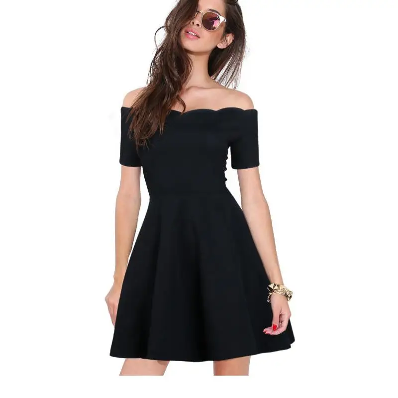 

Black Off Shoulder Dress Summer Women Elegant Short Sleeve Midi Dress Long Sexy Party Dresses G00