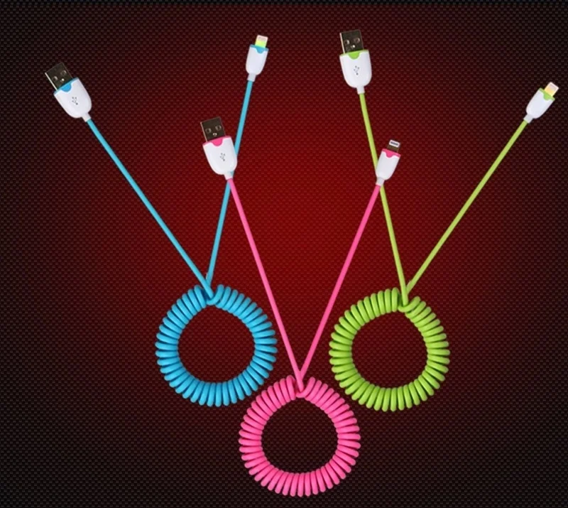 Цвет прозрачный на растяжение USB кабель для iphone 5 5S 5c 6 плюс ipad mini ipod nano зарядное