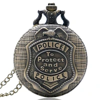 retro bronze police quartz pocket watch pendant necklace chain mens womens gift p388