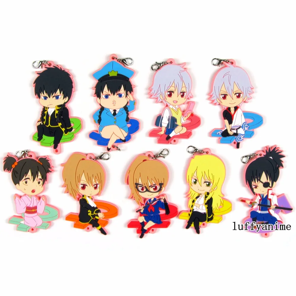 

GINTAMA Mascot Rubber Pendant Sakata Gintoki Hijikata Toushirou Okita Sougo Kondou Isao Yagyuu Kyuubee Gin Tama Strap Keychain