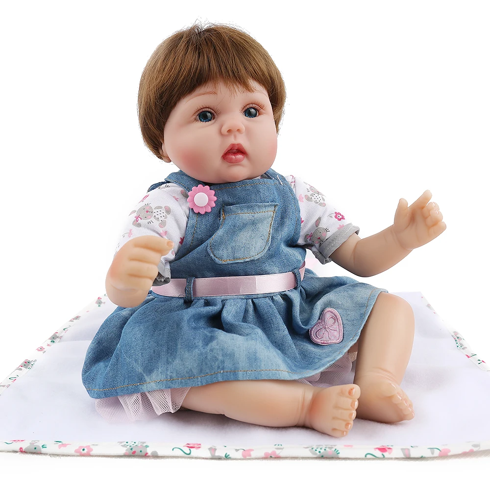 NPKDOLL Reborn Baby Doll силиконовая пухленькая синяя джинсовая юбка 16 дюймов Babe для