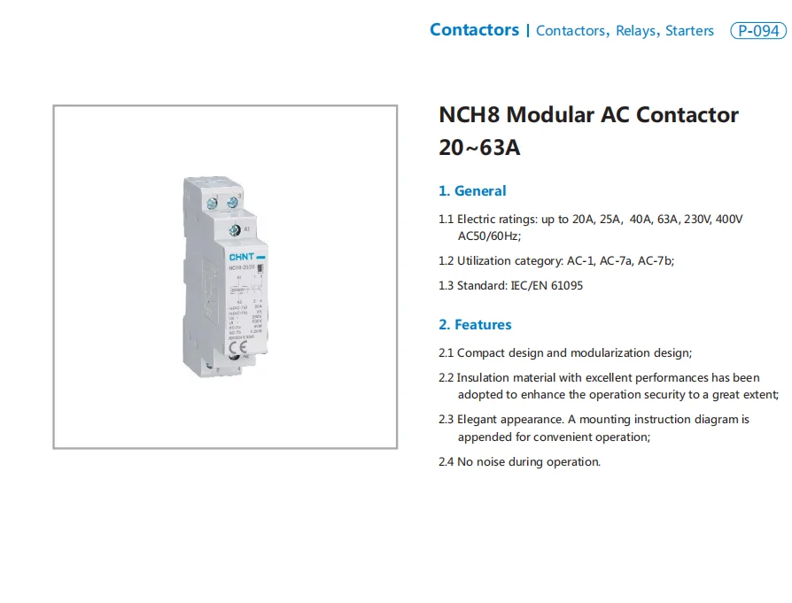 NCH8-20/20 2N0 220V NCH8-20/11 1N0 1NC NCH8-20/02 2NC AC контактор для дома один контактор нормально открытый закрытый 20A 24V