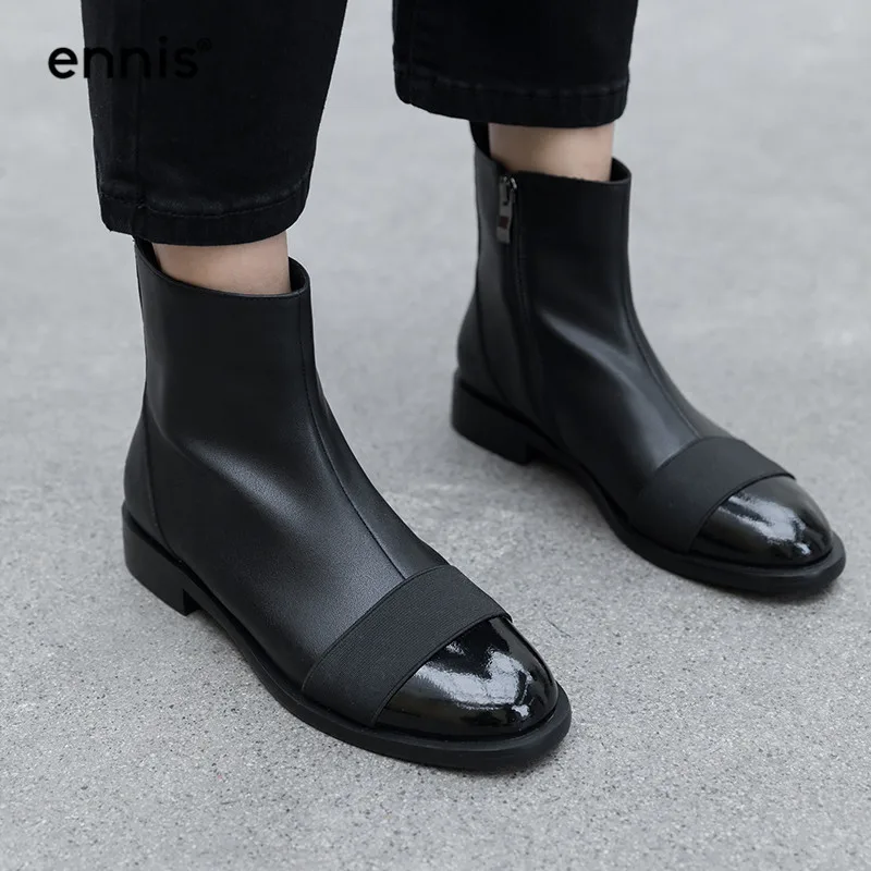 ENNIS/; черные ботинки на плоской подошве; женские ботинки из натуральной кожи; Осенняя обувь на низком каблуке; белые дизайнерские женские ботинки «Челси»; модная обувь; A962