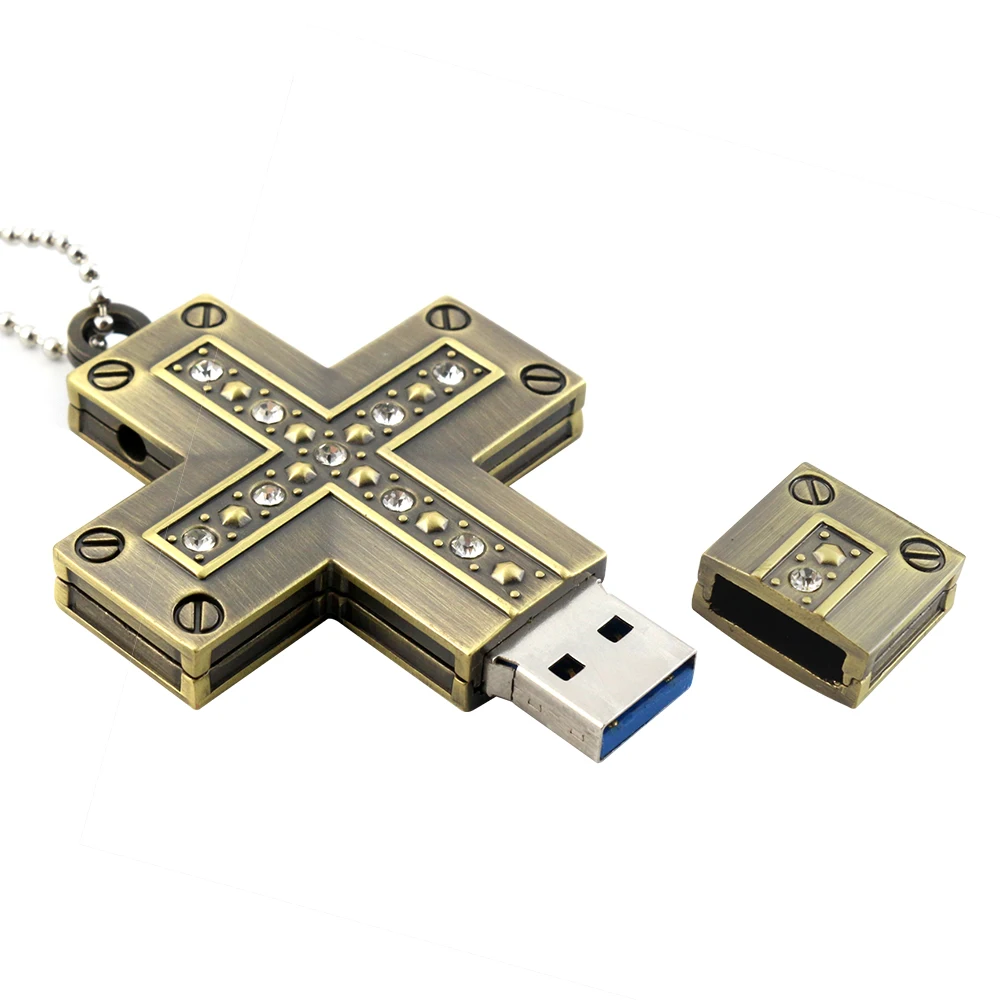 100% натуральная 3.0 USB флэш-ручка диск ожерелье крест раза хранения 8 ГБ 16 32 64 памяти |