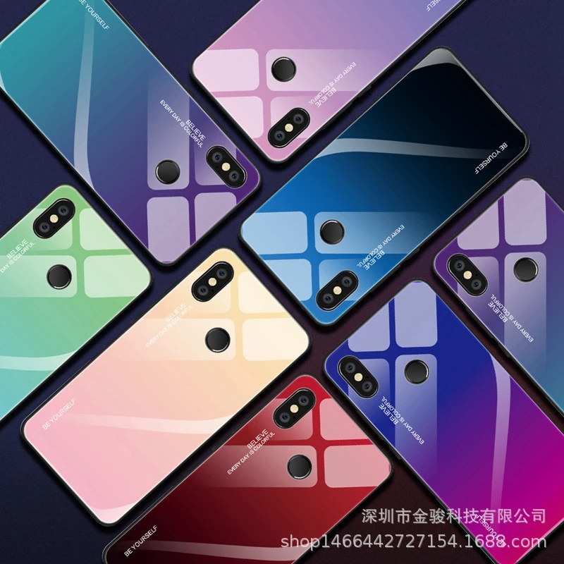 Gradient Tempered Glass Cover For Xiaomi Mi 9 Se 8 Lite A2 Case Aurora Colorful Xaomi Redmi Note 7 5 Pro Cases |