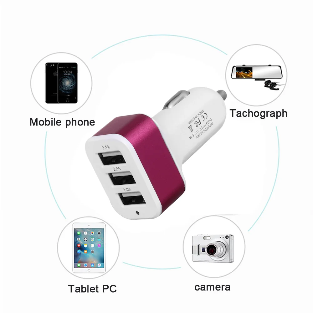 10 видов цветов 3 портами для автомобильного зарядного устройства USB 12 24V 5.1A